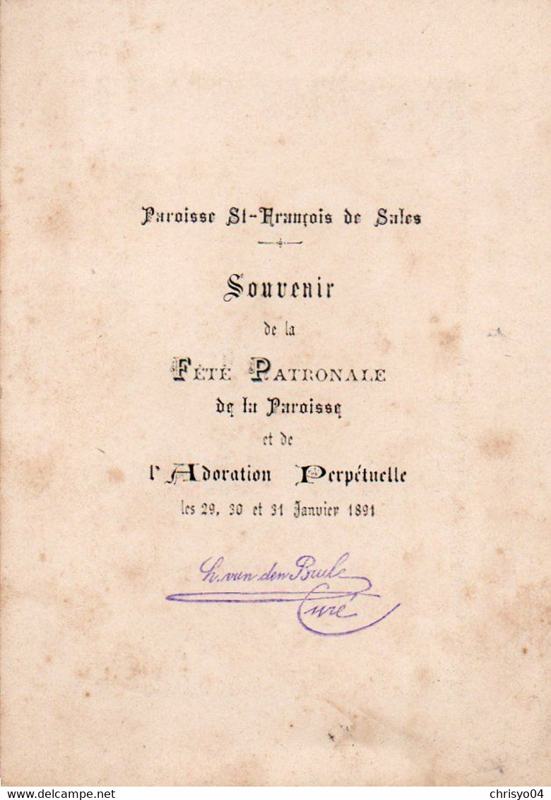 1V12 Sv   Grande Image Pieuse Cartonnée Religieuse Souvenir Fête Patronale St François De Sales En 1891 - Andachtsbilder