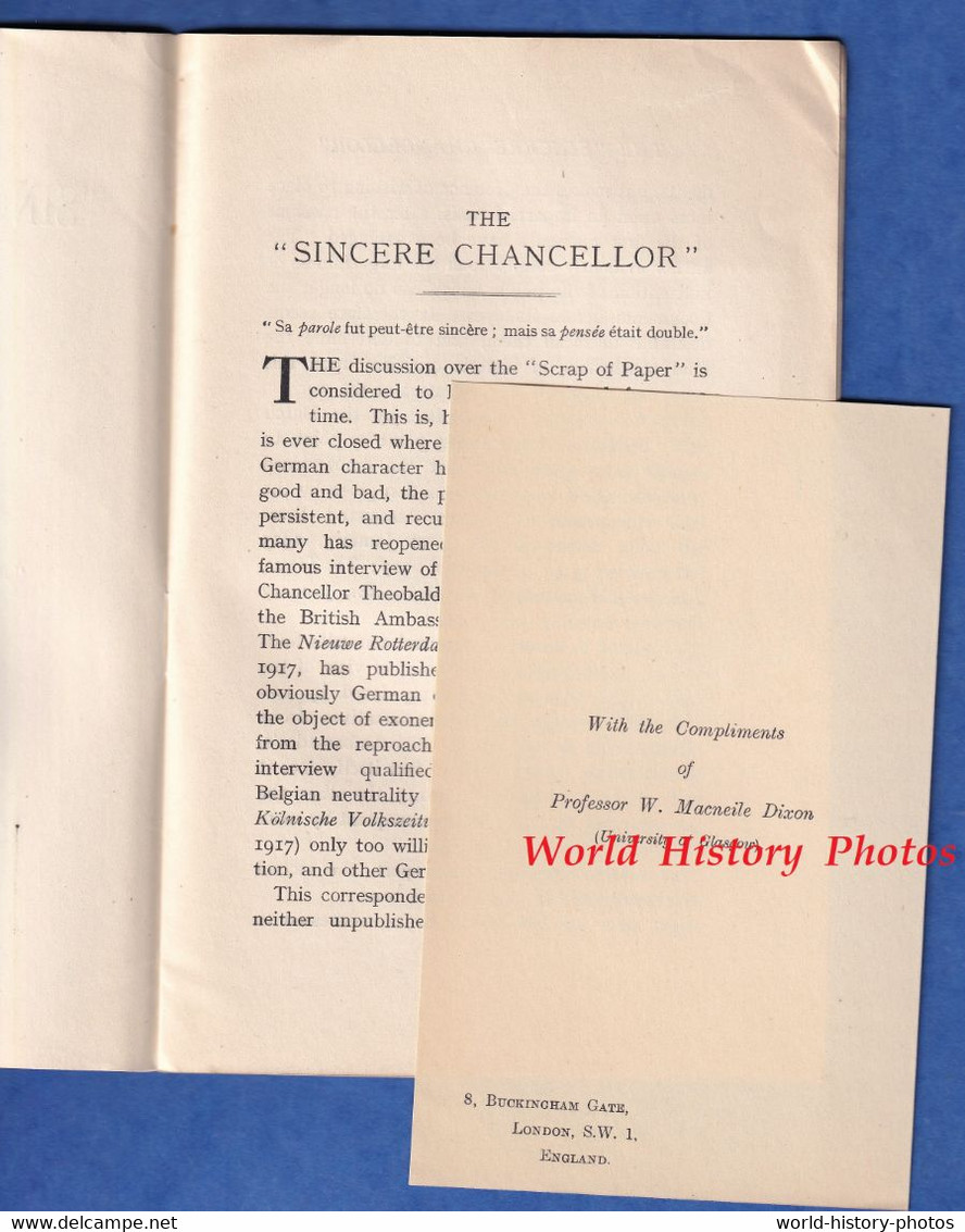 Livret Ancien De 1917 - The SINCERE CHANCELLOR , By Fernand Passelecq - Compliments Of W. Macneile Dixon - Ontwikkeling