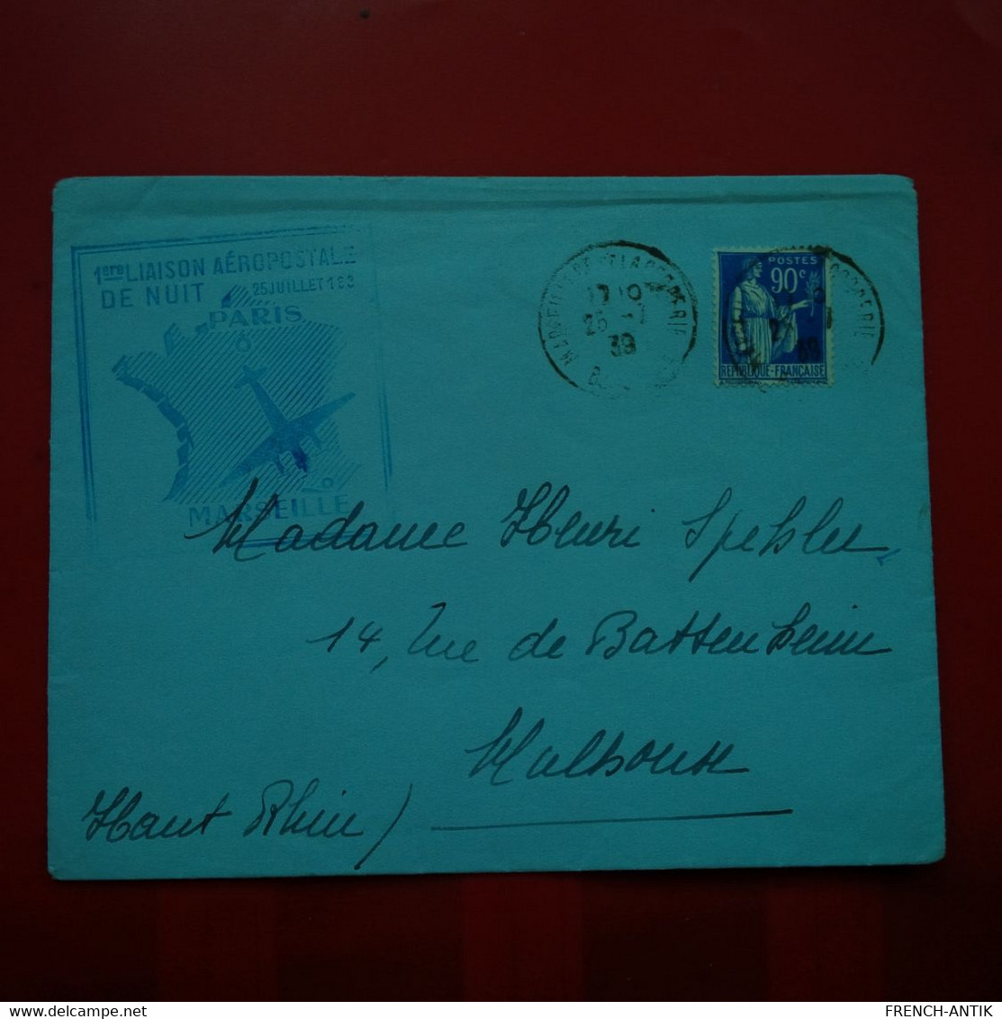 LETTRE 1 ERE LIAISON AEROPOSTALE DE NUIT PARIS MARSEILLE 1939 - Cartas & Documentos