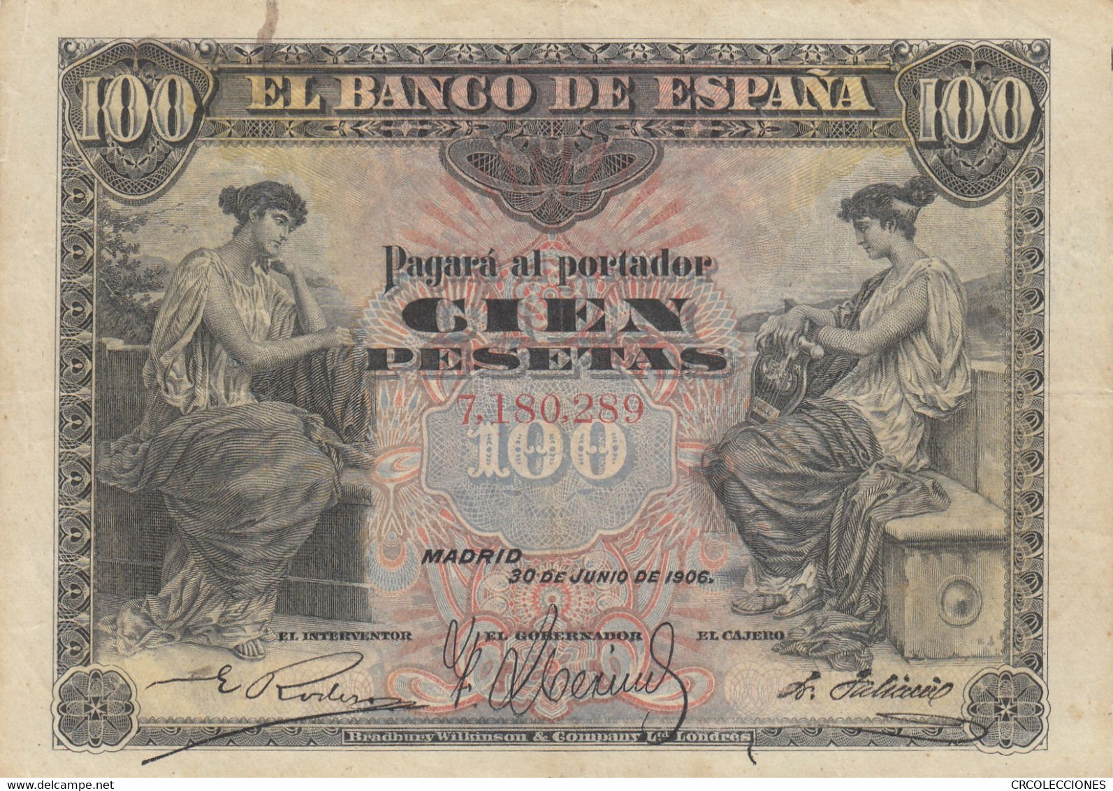 CRBS0320 BILLETE ESPAÑA 100 PESETAS 1906 SIN SERIE 70 - 100 Pesetas