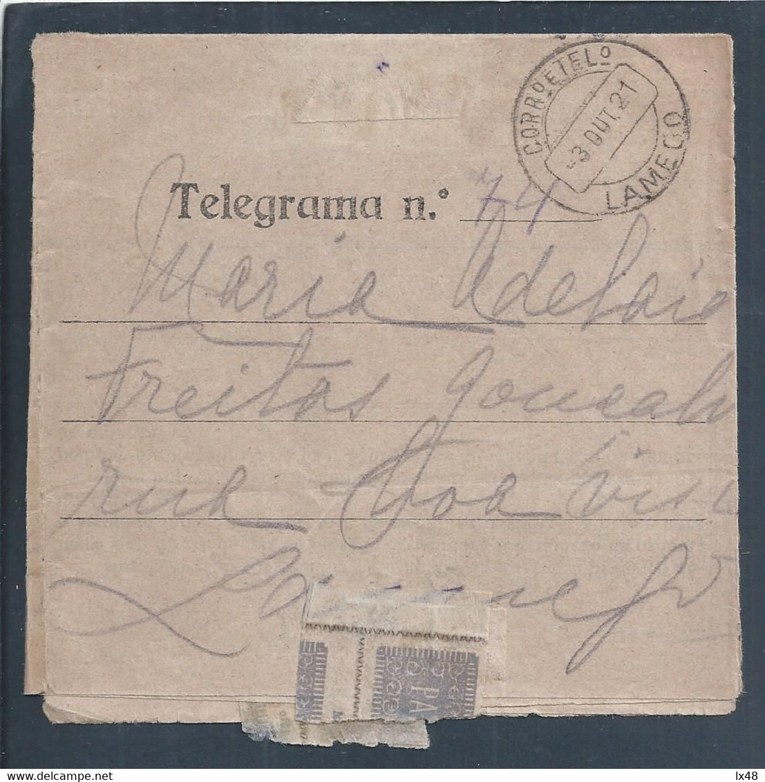 Telegrama De S. Bento, Porto Com Obliteração De Lamego De 1921. Telegram From S. Bento, Porto With Obliteration Lamego. - Briefe U. Dokumente