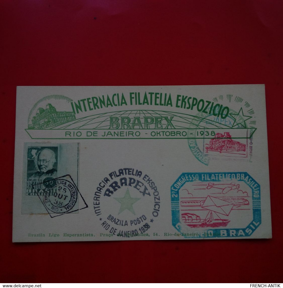 LETTRE BRAPEX RIO DE JANEIRO 1938 INTERNACIA FILATELIA EKSPOZICIO - Covers & Documents