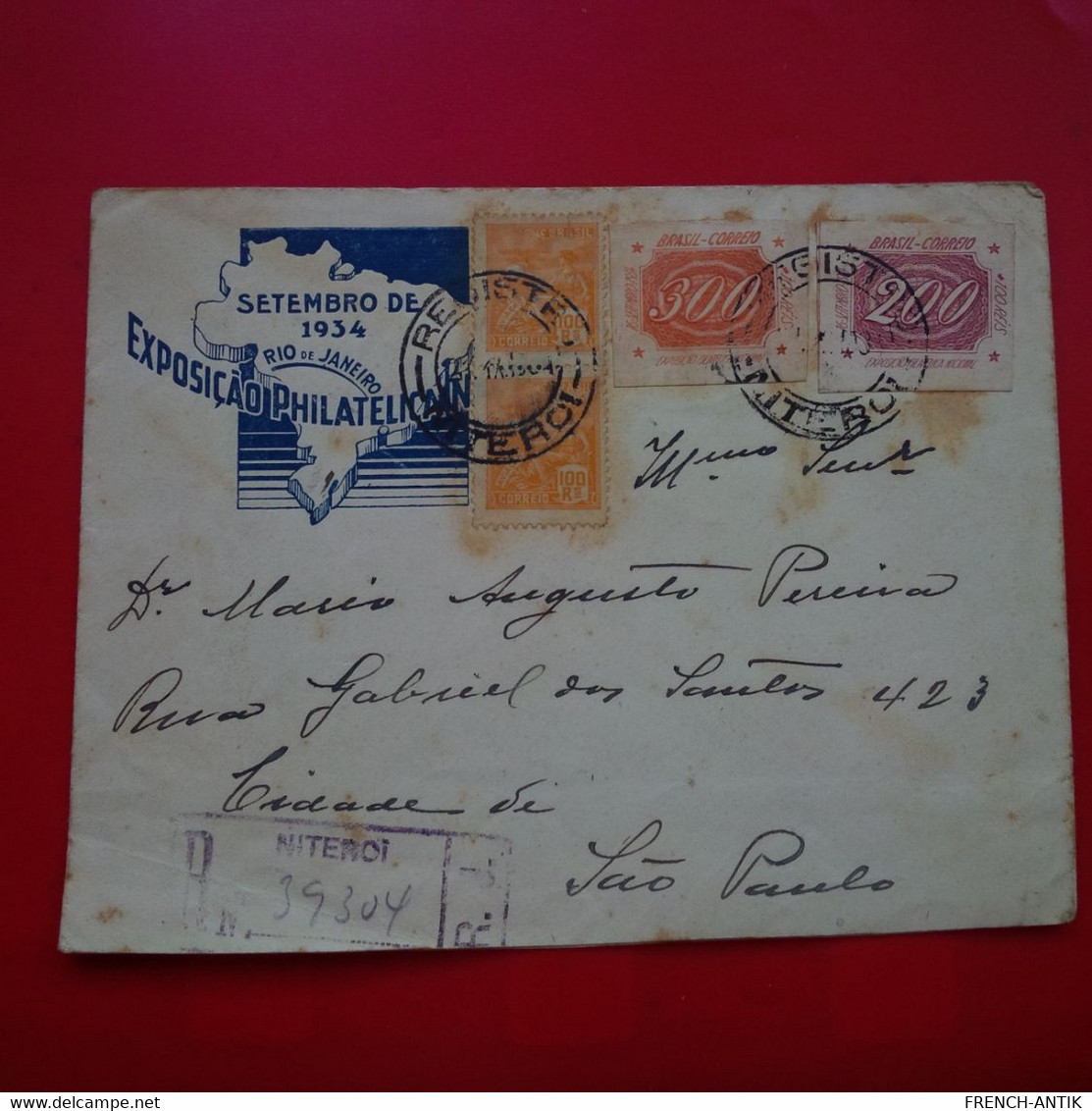 LETTRE RECOMMANDE NITEROI RIO DE JANEIRO EXPOSICAO PHILALIQUE 1934 - Lettres & Documents