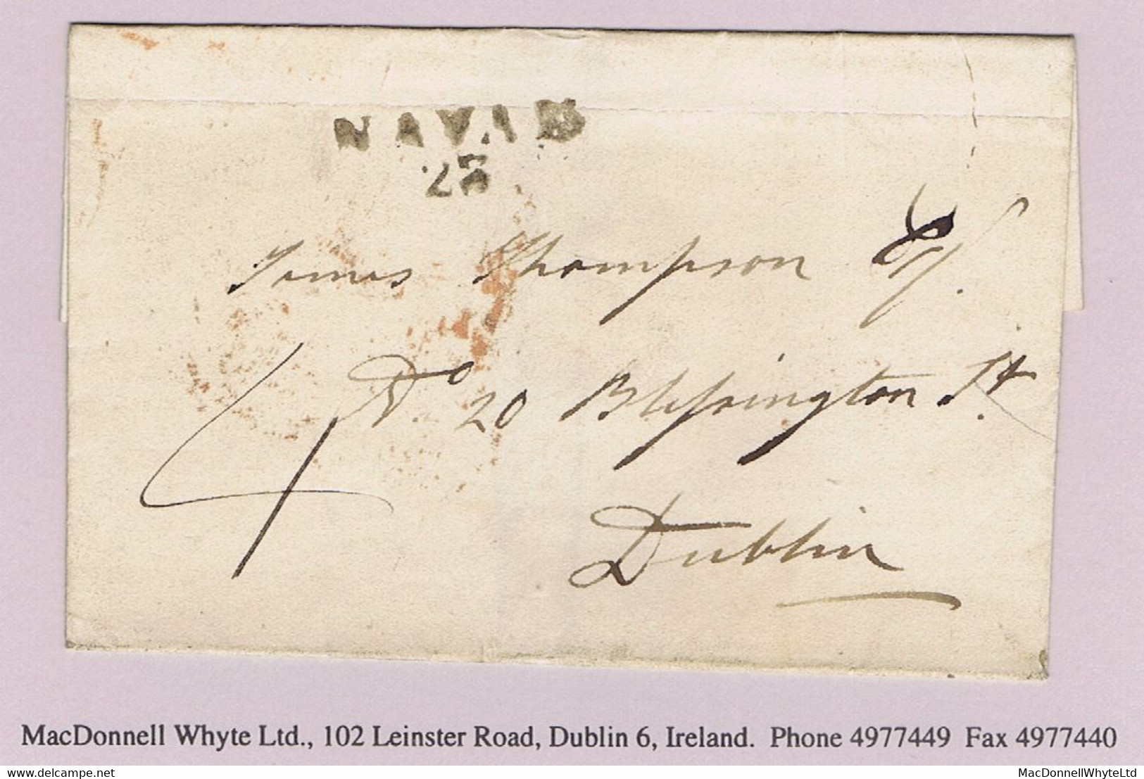 Ireland Meath 1823 Unframed NAVAN/23 Town Mileage Markin Black On Cover To Dublin Rated "4" For 15 To 25 Miles - Vorphilatelie