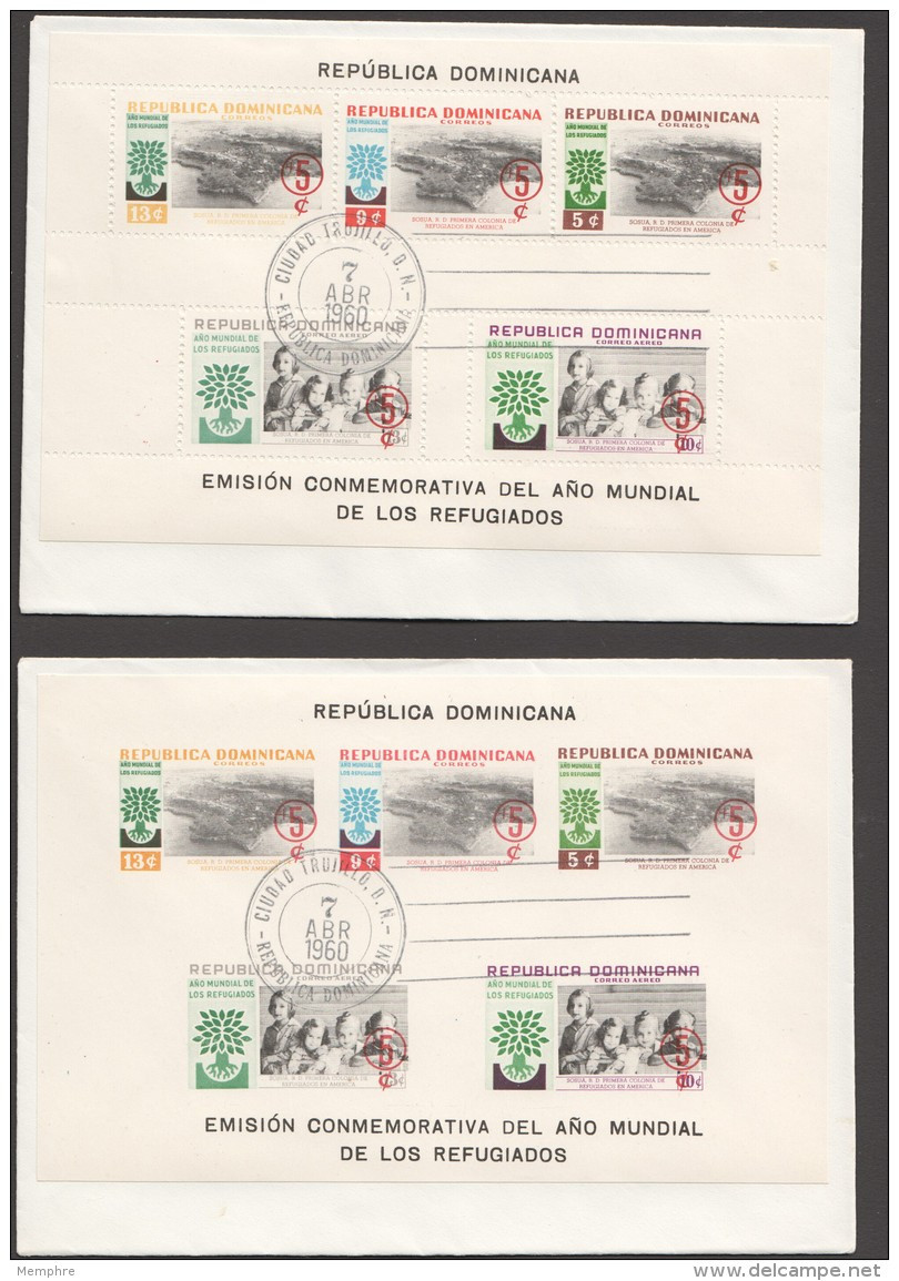 1960 Année Mondiale Du Réfugié  Série Complète AVEC ET SANS SURCHARGE, Feuillet Dentelé Et Non Sur  6 FDC - Dominikanische Rep.