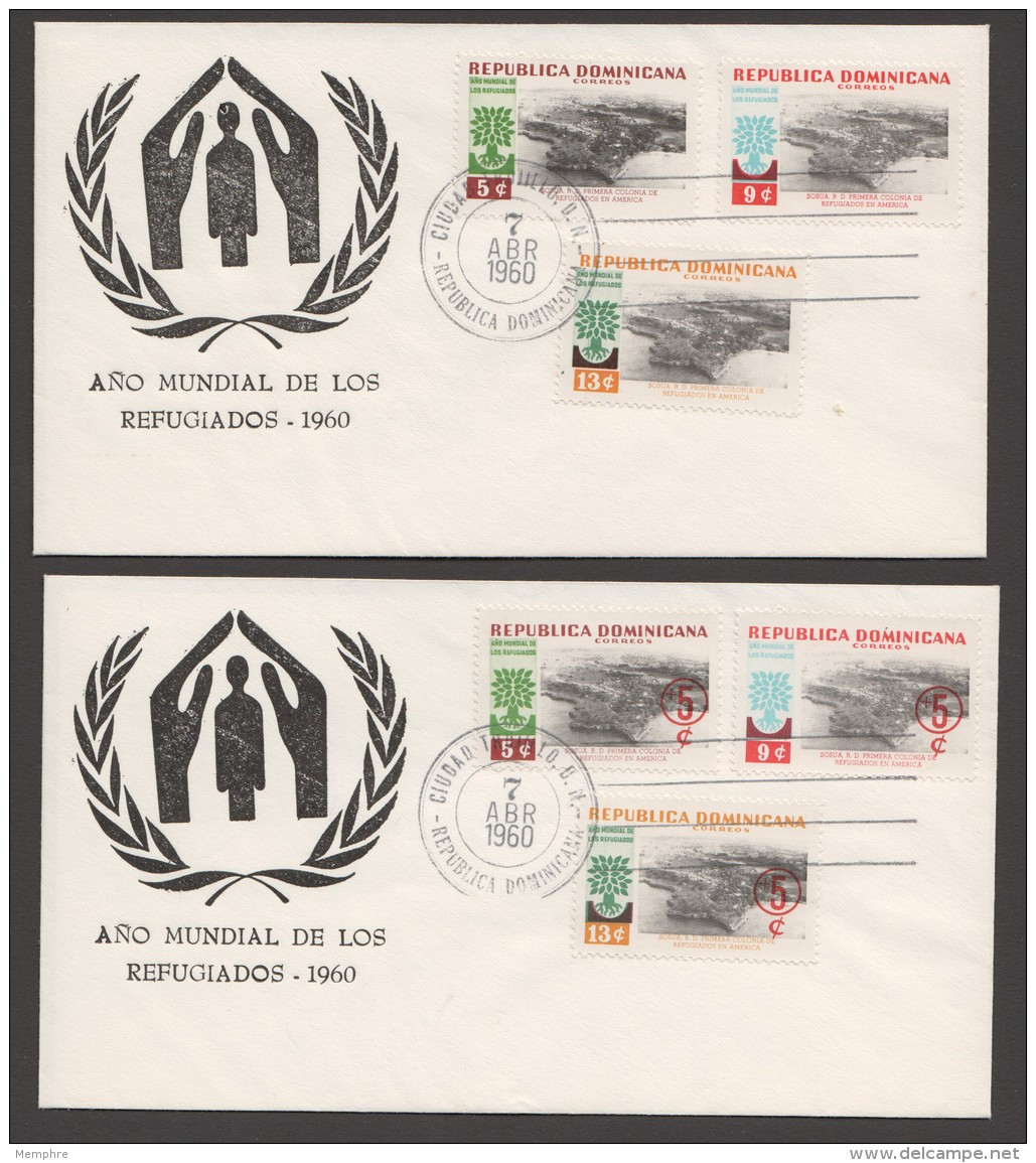 1960 Année Mondiale Du Réfugié  Série Complète AVEC ET SANS SURCHARGE, Feuillet Dentelé Et Non Sur  6 FDC - Dominikanische Rep.