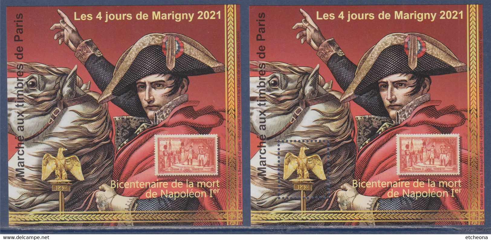 Les 4 Jours De Marigny 2021 Blocs Neufs Gommés Bicentenaire De La Mort De Napoléon, Dentelé Et Non Dentelé 0505 Au Verso - Carré Marigny