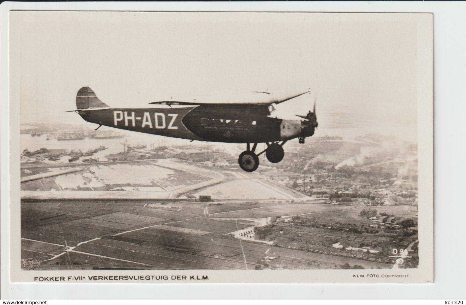 Vintage Rppc KLM K.L.M. Fokker F-7A Aircraft Registration PH-ADZ - 1919-1938: Entre Guerres