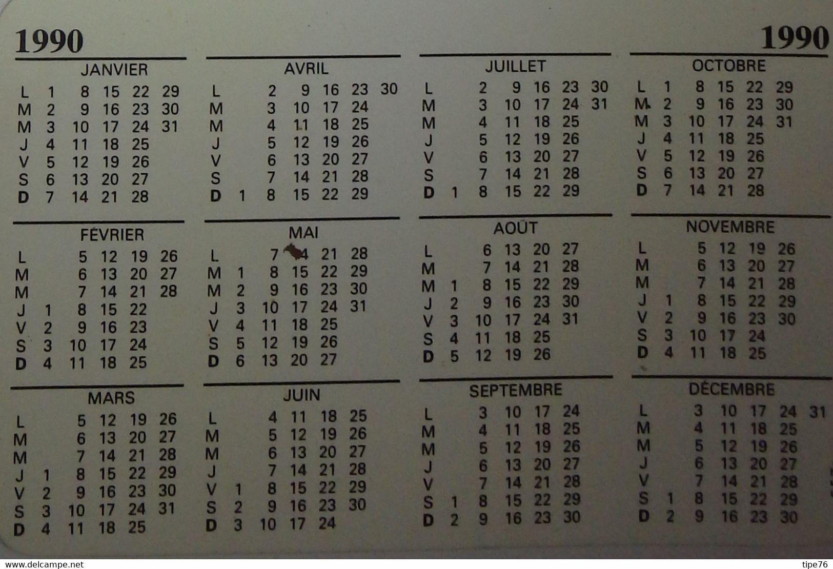 Petit Calendrier De Poche 1990 Banque Société Générale - Klein Formaat: 1981-90