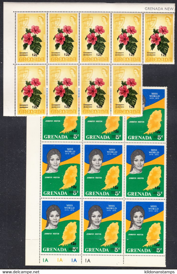 Grenada 1972 Surcharges, Mint No Hinge, Blocks Of 9, Sc# ,SG 497-500 - Granada (...-1974)