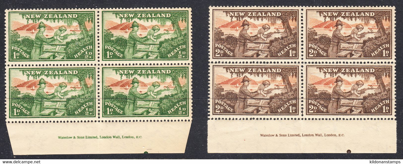 New Zealand 1946 Health, Mint No Hinge, Imprint Blocks Of 4, Sc# ,SG 678-679 - Nuevos