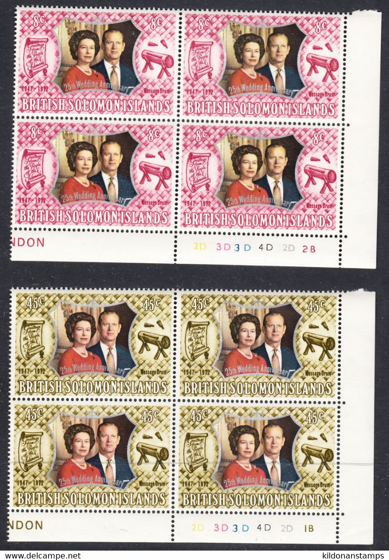 British Solomon Isles.1972 25th Silver Wedding Anniv., Mint No Hinge, Blocks Of 4, Sc# ,SG - Salomonseilanden (...-1978)