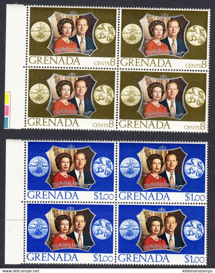 Grenada 1972 25th Silver Wedding Anniv., Mint No Hinge, Blocks Of 4, Sc# ,SG - Grenada (...-1974)