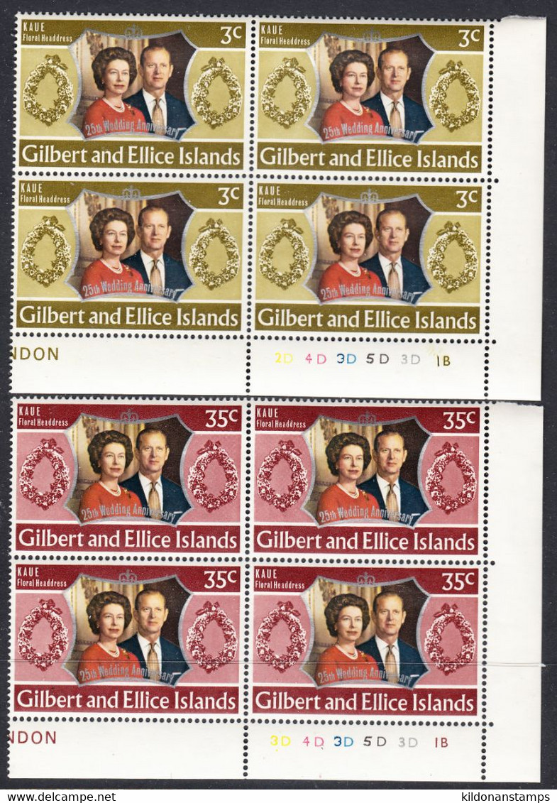 Gilbert And Ellice Islands 1972 25th Silver Wedding Anniv., Mint No Hinge, Blocks Of 4, Sc# ,SG - Gilbert- Und Ellice-Inseln (...-1979)