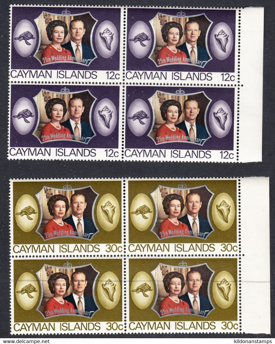 Cayman Islands 1972 25th Silver Wedding Anniv., Mint No Hinge, Blocks Of 4, Sc# ,SG - Kaimaninseln