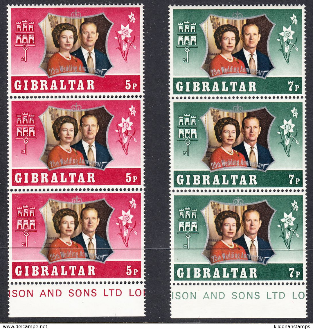 Gibraltar 1972 25th Silver Wedding Anniv., Mint No Hinge, Strip Of 3, Sc# ,SG - Gibraltar