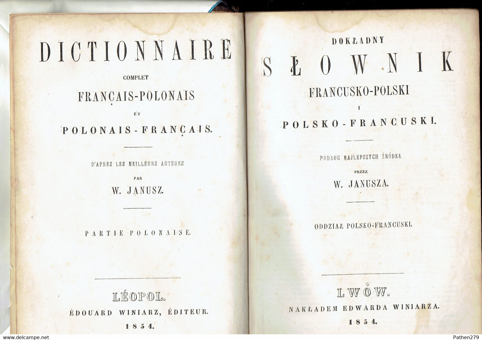 Dictionnaire Franco-polonais De 1854 Edouard Winiarz Editeur - Diccionarios