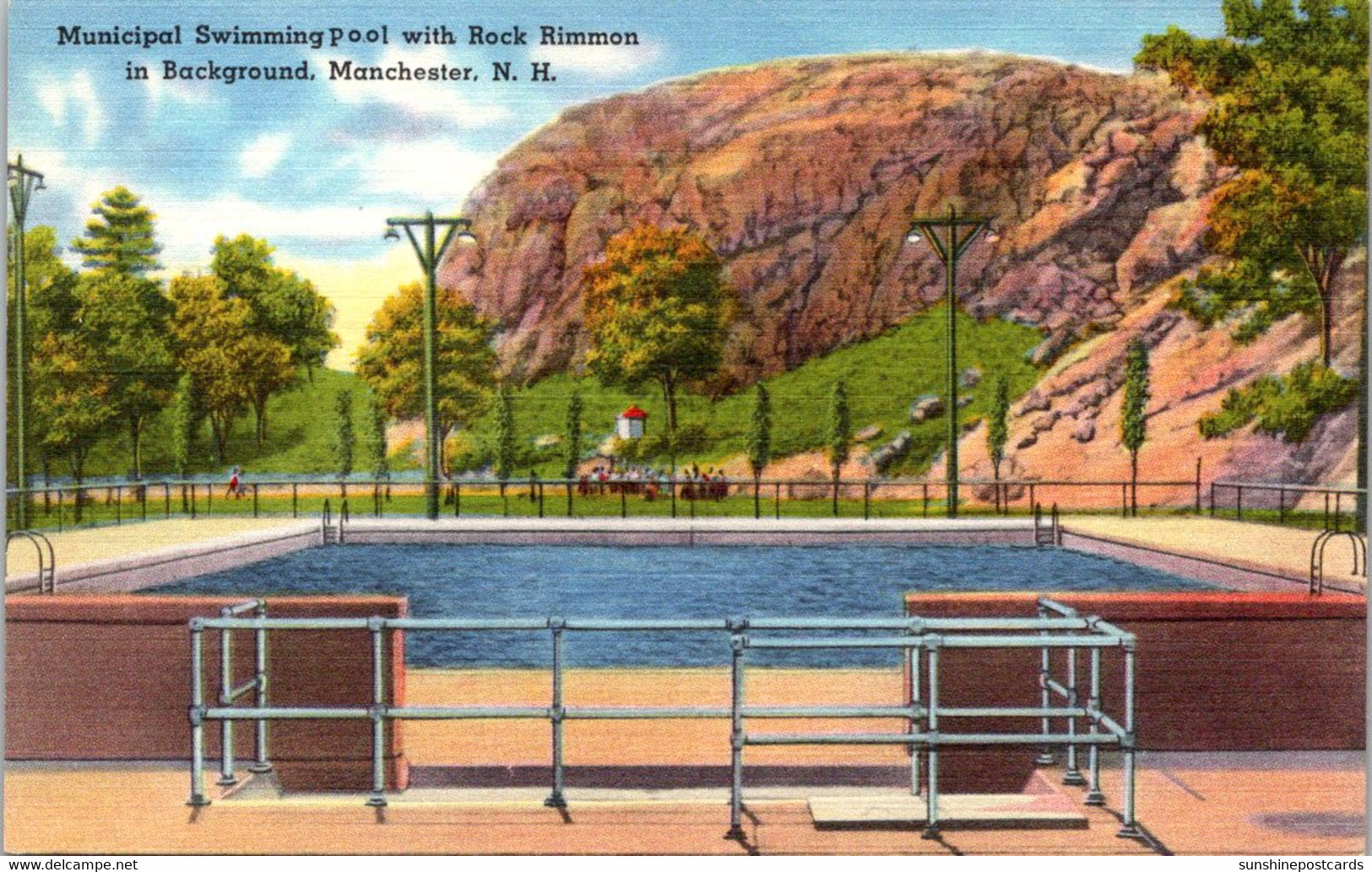 New Hampshire Municipal Swimming Pool With Rock Rimmon In Background - Manchester