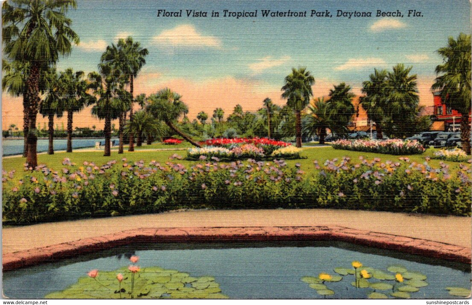 Florida Daytona Beach Floral Vista In Tropical Waterfront Park Curteich - Daytona