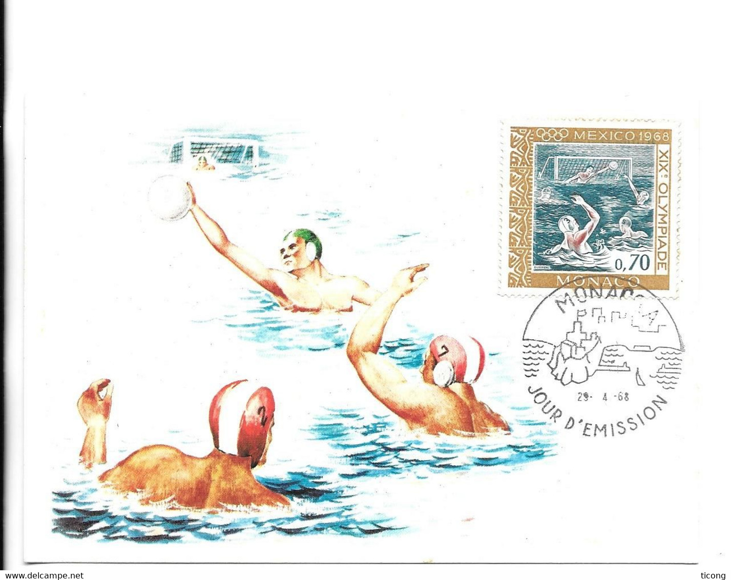 WATER POLO CARTE MAXIMUM, JEUX OLYMPIQUES DE MEXICO 1968 EN 1ER JOUR, EDITIONS CEF NICE, VOIR LE SCANNER - Water-Polo