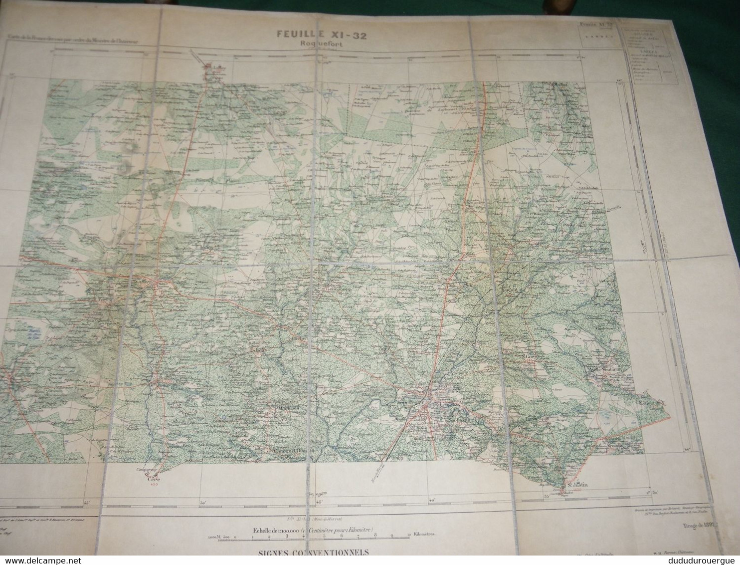 ROQUEFORT :  CARTE DRESSEE PAR ORDRE DU MINISTERE DE L INTERIEUR ,  TIRAGE DE 1892  ,  CARTE  TOILEE - Cartes Topographiques