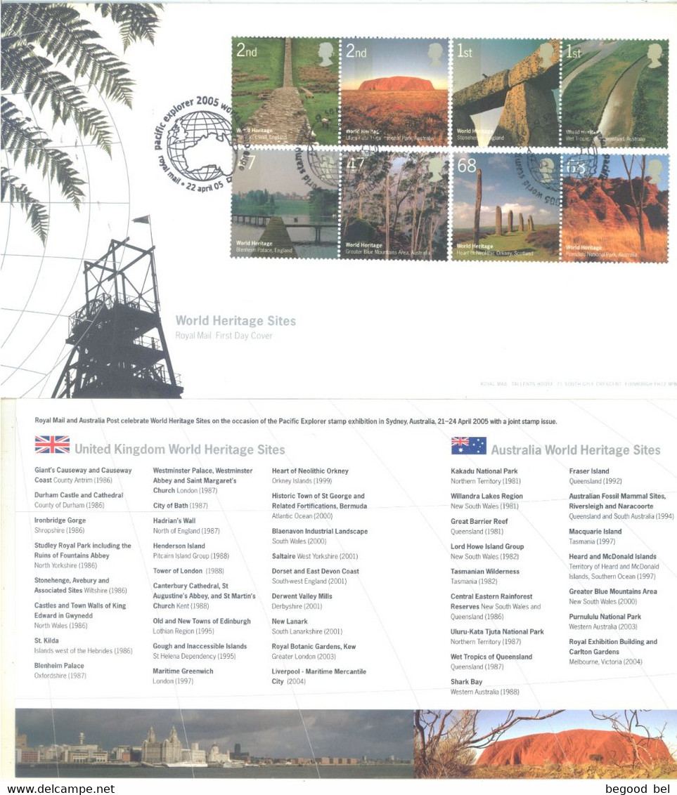 GB - FDC - 22.4.2005 - WORLD HERITAGE JOINT ISSUE AUSTRALIA -  Lot 24241 - 2001-2010 Dezimalausgaben