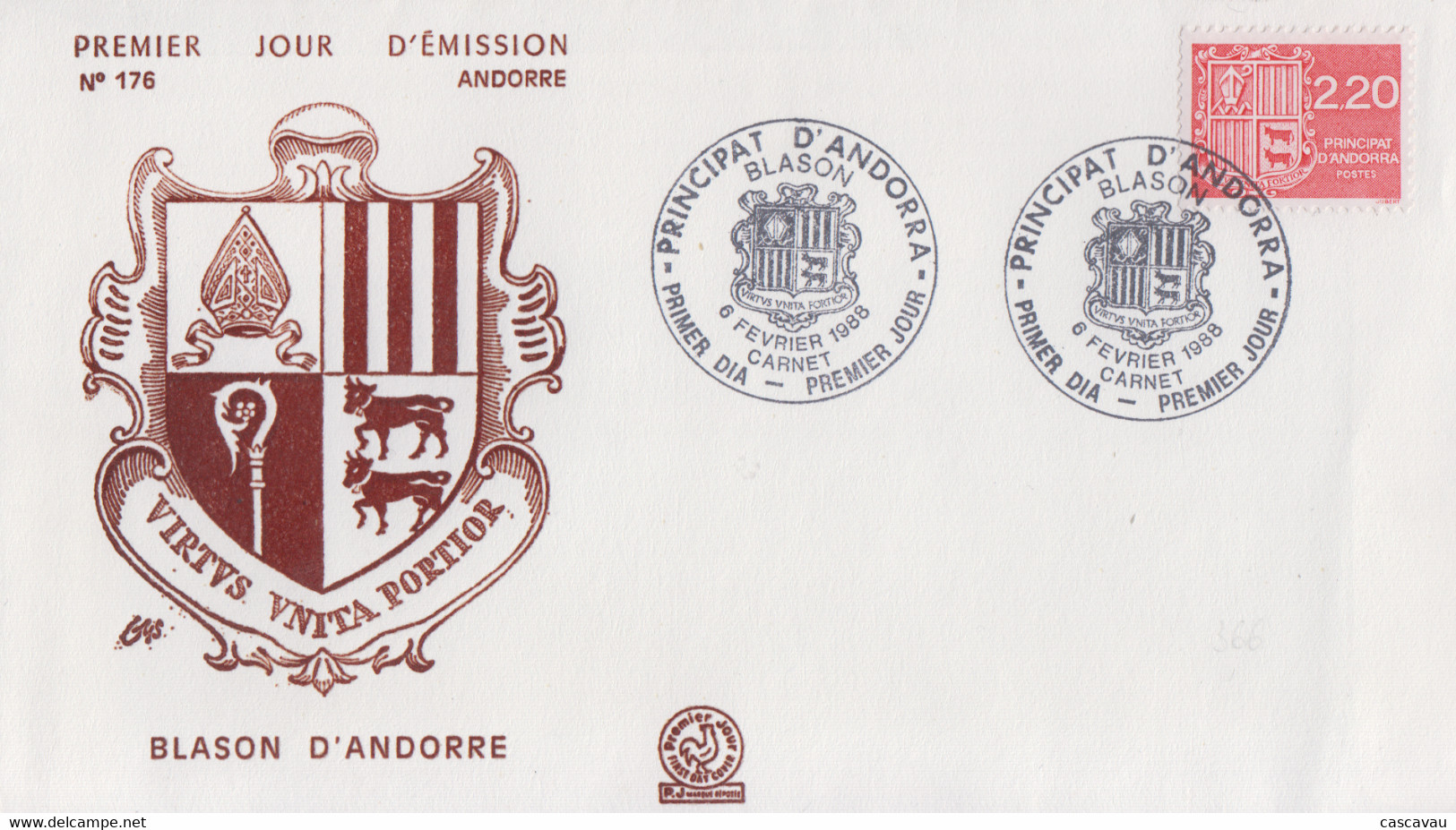 Enveloppe  FDC  1er  Jour   ANDORRE  ANDORRA   Blason  D'  ANDORRE  1988 - Sobres