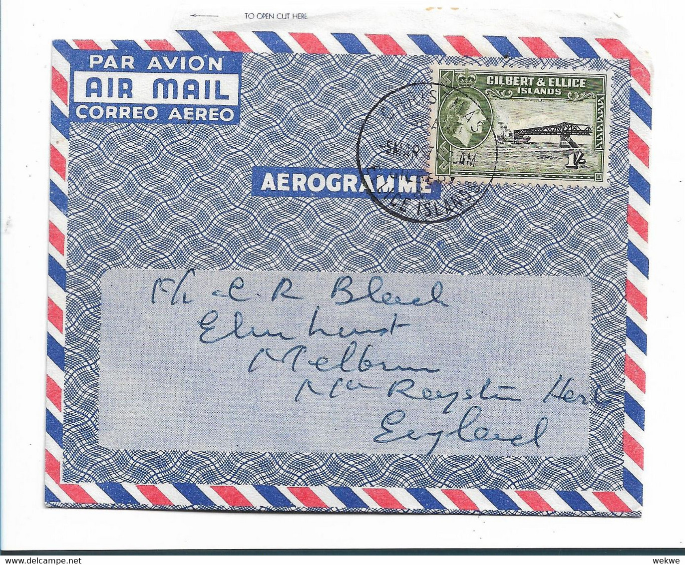 BRO643 / Brit. Gilbert- U. Elice / Phosphat Verladung 1957 Auf Aerograamme - Gilbert & Ellice Islands (...-1979)