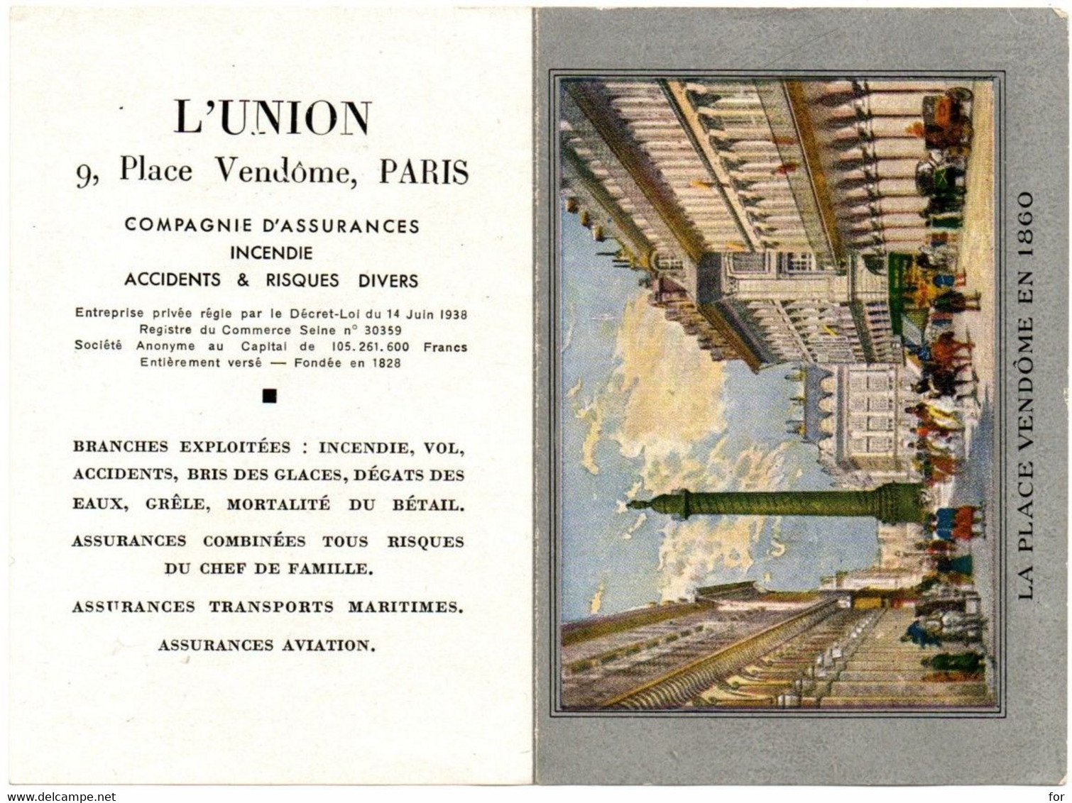 Calendrier - Petit Format : 1947 : Publicité : L'UNION : Compagnie D'Assurances Incendie - Accidents : Place Vendôme - Formato Grande : 1961-70