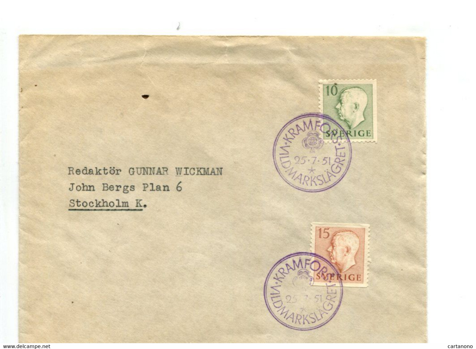 SUEDE 1951 - Affr. Gustav V Sur Lettre + Cachet Spécial - 1910-1920 Gustaf V