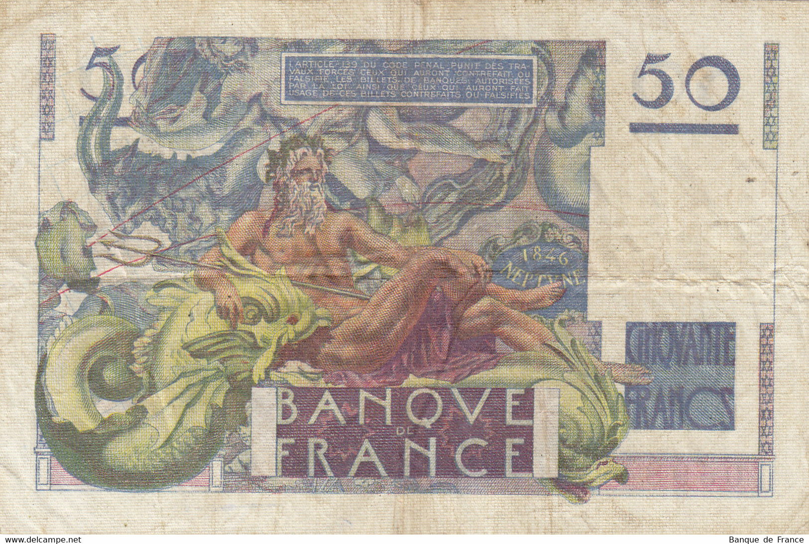 Billet 50 F Le Verrier Du 14-3-1946 FAY 20.01 Alphabet 1 - Q.1 SANS épinglage - 50 F 1946-1951 ''Le Verrier''