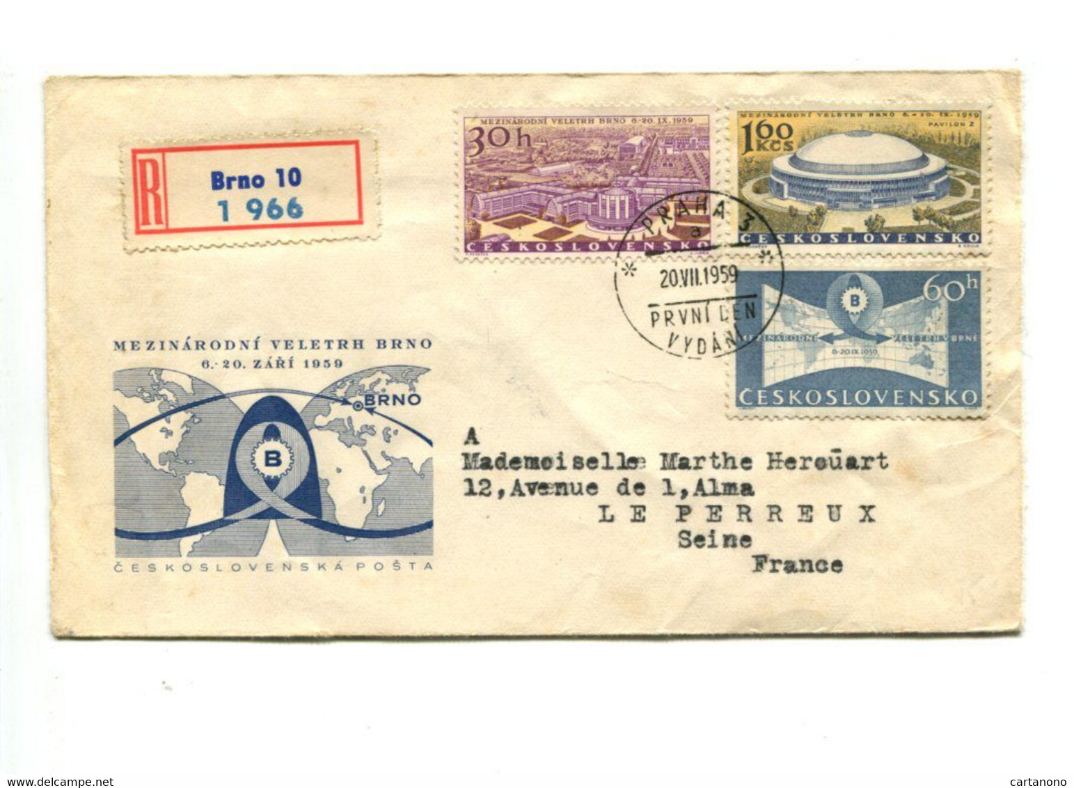 TCHECOSLOVAQUIE 1959 - Affr. Sur Lettre Recommandée Pour La France + CACHET - Sonstige & Ohne Zuordnung