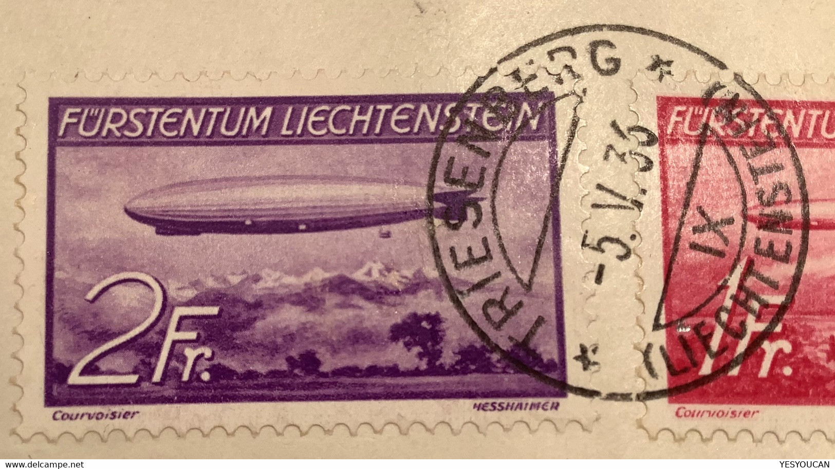 1936 Zeppelin 2Fr ABART Mi 150 I PLATTENFEHLER Brief TRIESENBERG>Wasselonne Bas-Rhin(Liechtenstein Lettre Cover - Brieven En Documenten