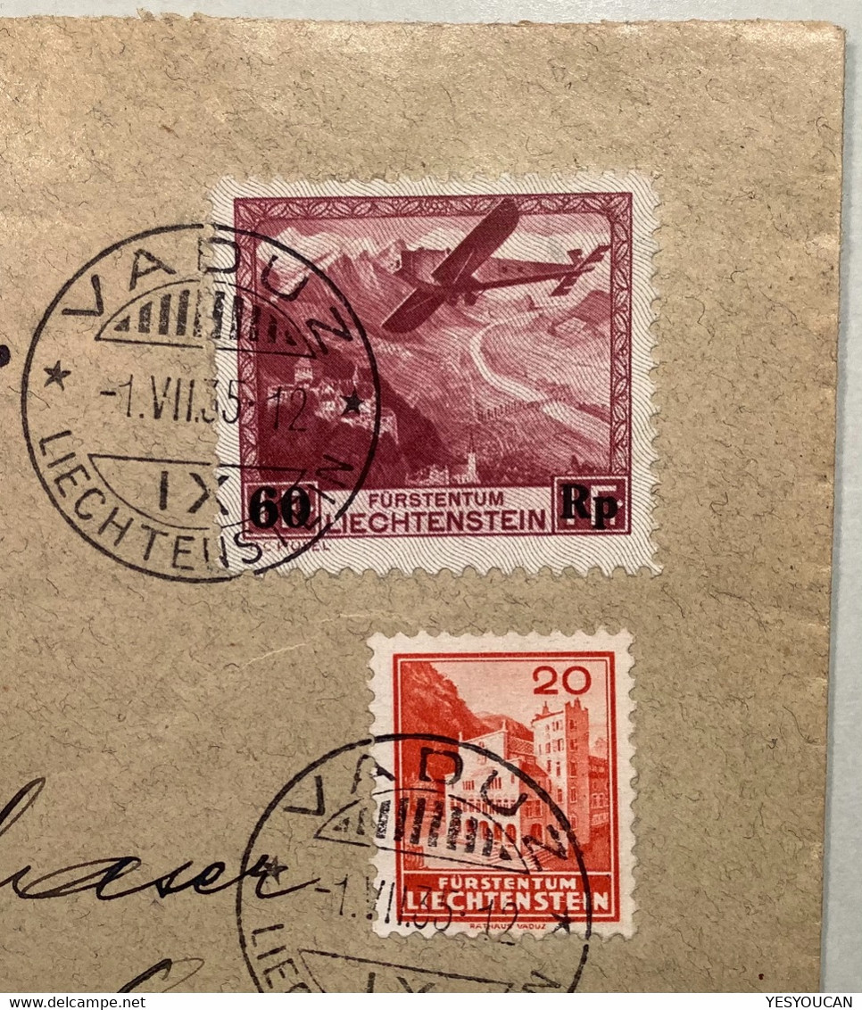 Liechtenstein 1935 SELTENER R-BRIEF ! “1. Postflug Vaduz-Altenrhein-Innsbruck” Erstflug (First Flight Österreich Schweiz - Lettres & Documents