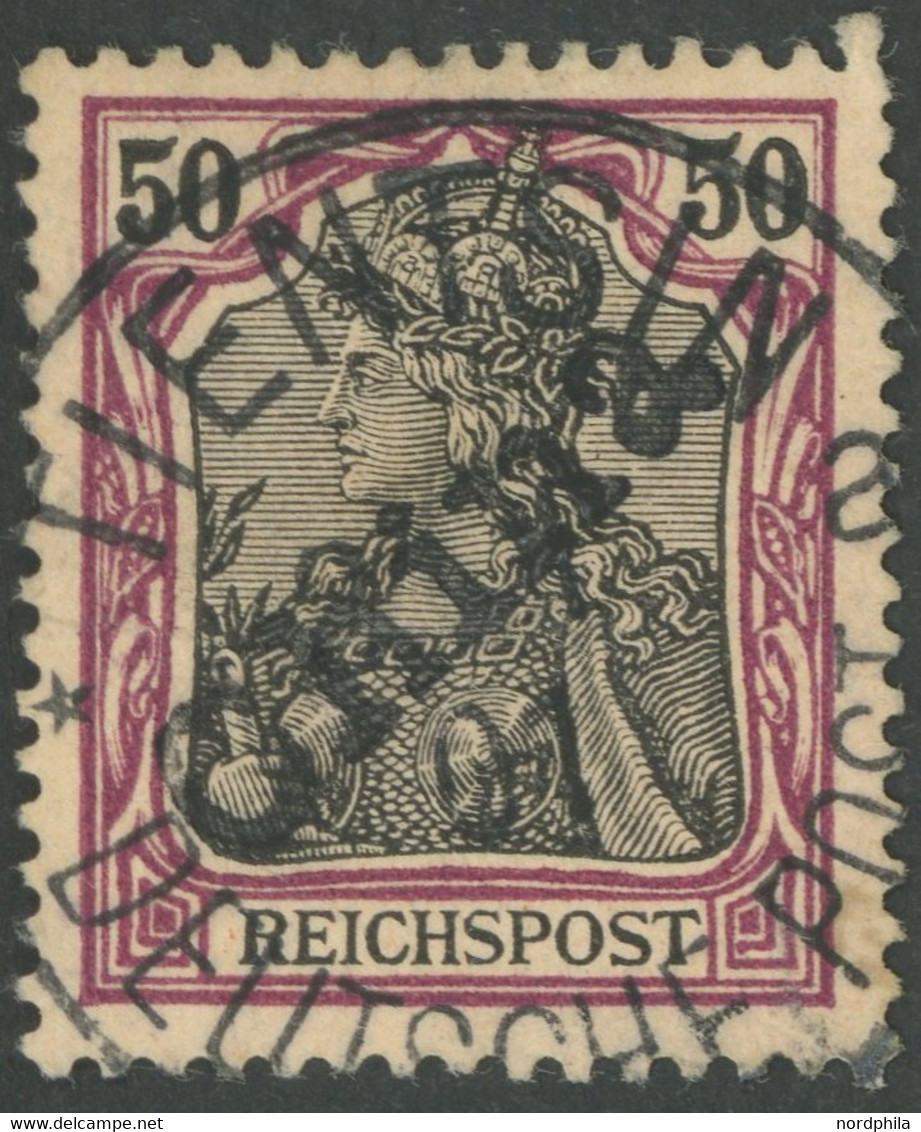 DP CHINA 13 O, 1901, 50 Pf. Handstempelaufdruck, Stempel TIENTSIN A 3.1.01, Kleiner Spalt Geschlossen Sonst Farbfrisch P - China (offices)