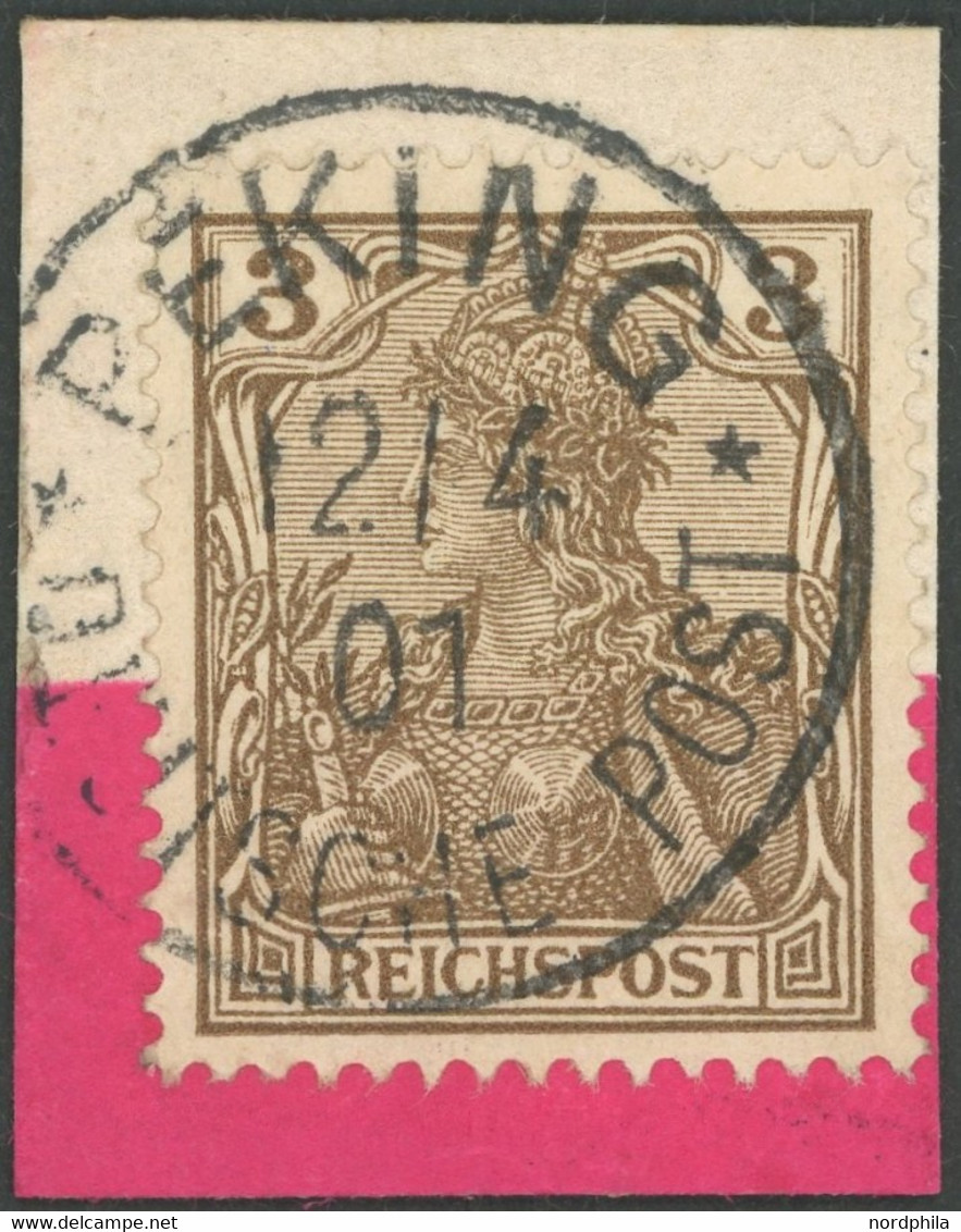 DP CHINA P Va BrfStk, Petschili: 1901, 3 Pf. Reichspost, Stempel PEKING 12.4.01, Prachtbriefstück, Gepr. Steuer, Mi. (30 - China (offices)