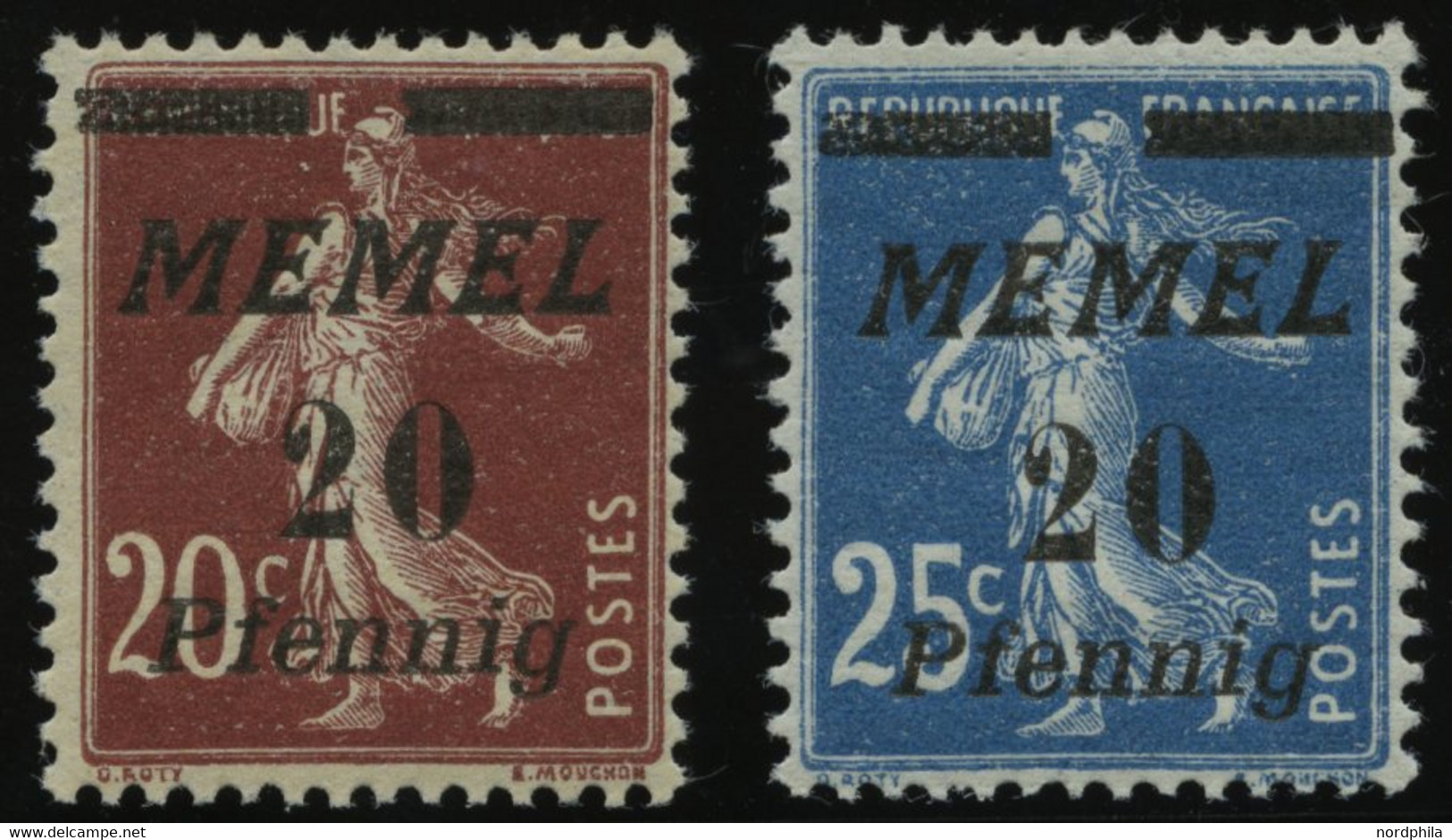 MEMELGEBIET 56/7 **, 1922, 20 Pf. Auf 20 C. Graubraun Und 20 Pf. Auf 25 C. Blau, 2 Postfrische Prachtwerte, Mi. 90.- - Klaipeda 1923