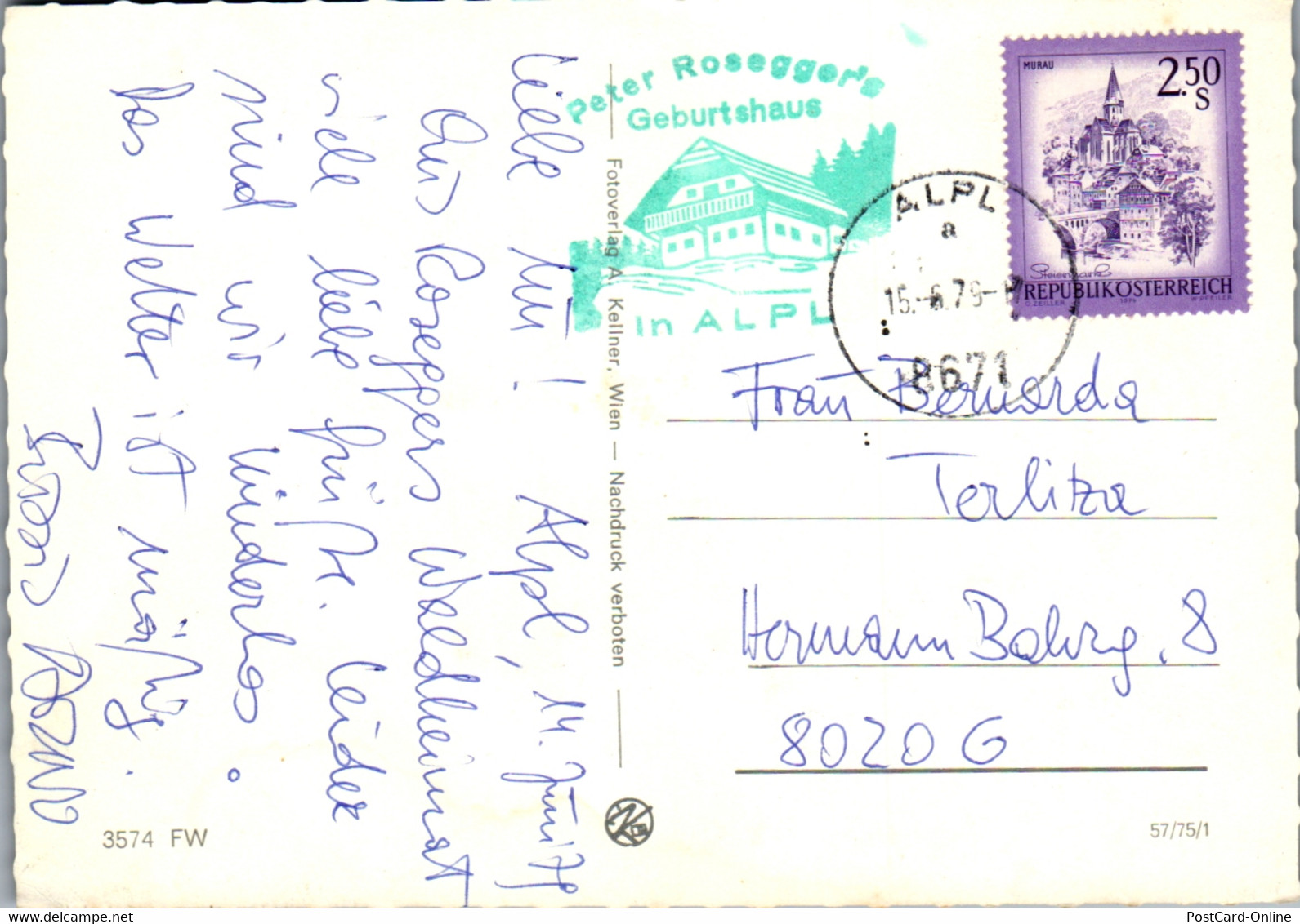 22754 - Steiermark - Krieglach , Alpl , Peter Rosegger 's Waldheimat - Gelaufen 1979 - Krieglach