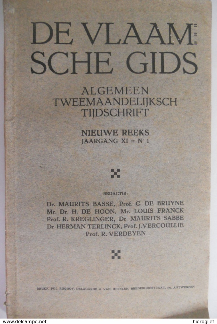 DE VLAAMSCHE GIDS Jaargang XI Nr 1 - 1922 Vlaanderen Loveling Oorlog Bruinsma Rechtstaal Romantiek Zelfwording Toneel - Histoire