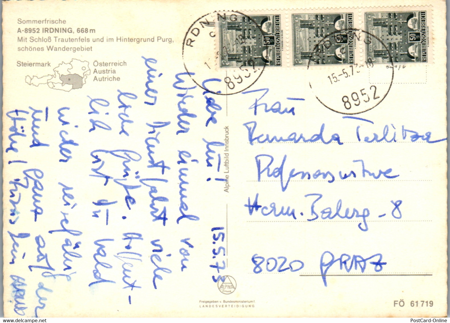 22907 - Steiermark - Irdning Mit Schloß Trautenfels Und Purg - Gelaufen 1973 - Irdning