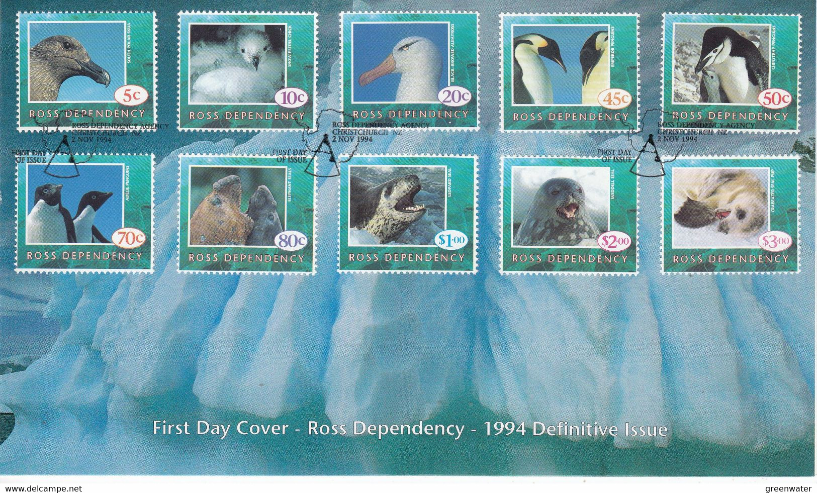 Ross Dependency 1994 Definitive Issue / Wildlife 10v FDC (ROF165) - FDC