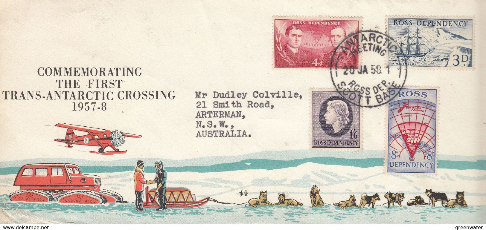 Ross Dependency 1958 Commemorating 1st Trans-Antarctic Crossing Cover Ca Scott Base 20 JA 58 (ROF170) - Lettres & Documents