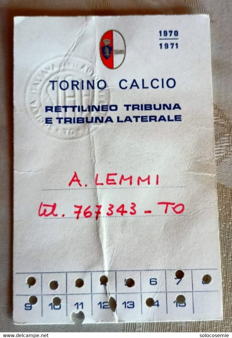 1970/71 Campionato - Torino Calcio - Abbonamento Ingresso / Ticket - N. 77 - Match Tickets