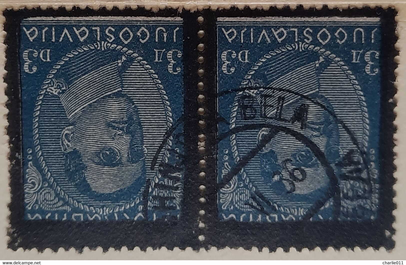 KING ALEXANDER-3 D-PAIR-BLACK OVERPRINT-ERROR-POSTMARK BOHINJSKA BELA-RARE-SLOVENIA-YUGOSLAVIA-1934 - Non Dentelés, épreuves & Variétés