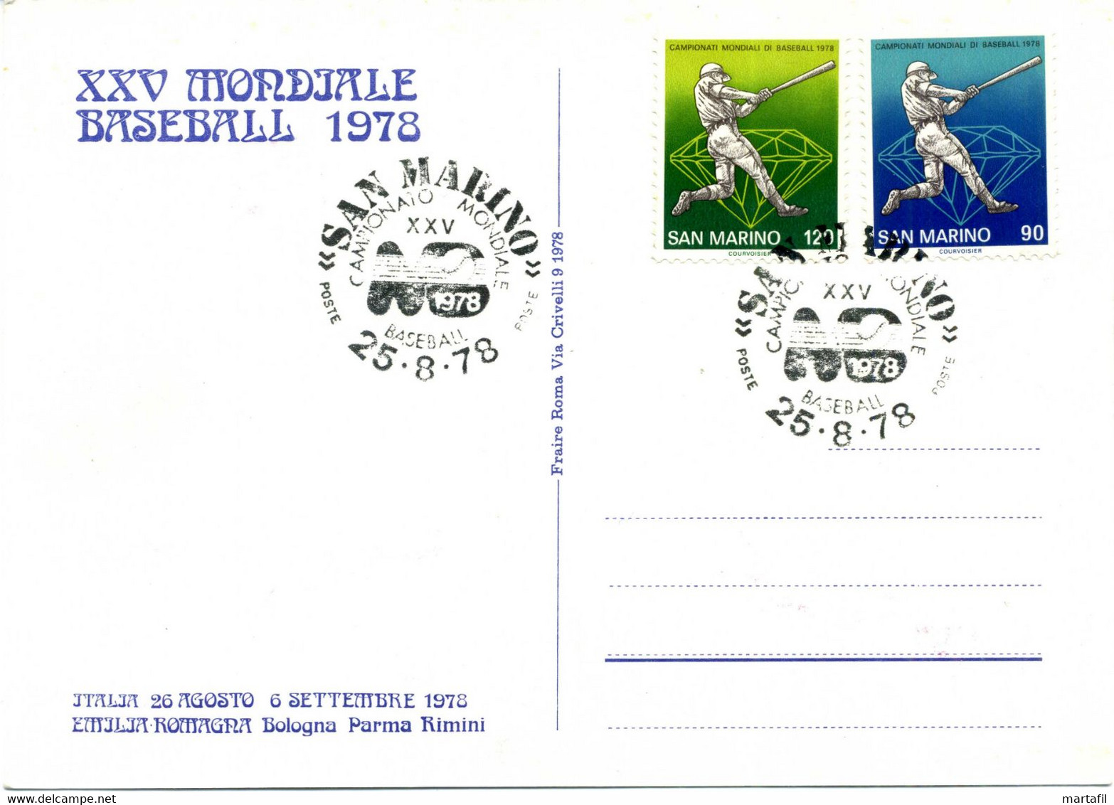 BASEBALL Cartolina - XXV Mondiale 1978 - Honkbal