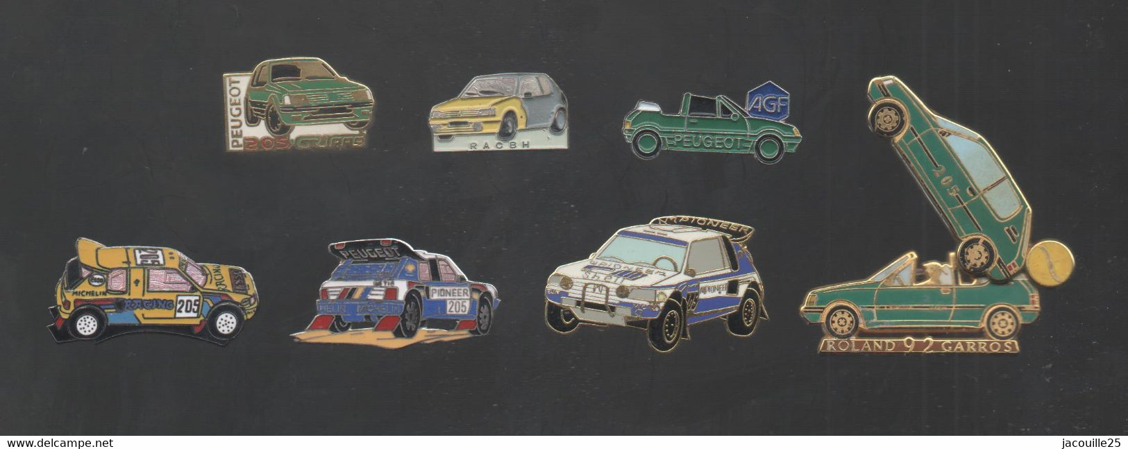 PINS PIN'S AUTO PEUGEOT 715 AUTOMOBILE COURSES 205 RALLYE RAID DAKAR RG ROLLAND GAROS TENNIS LOT 7 PINS DONT 1 AB ARTHUS - Peugeot