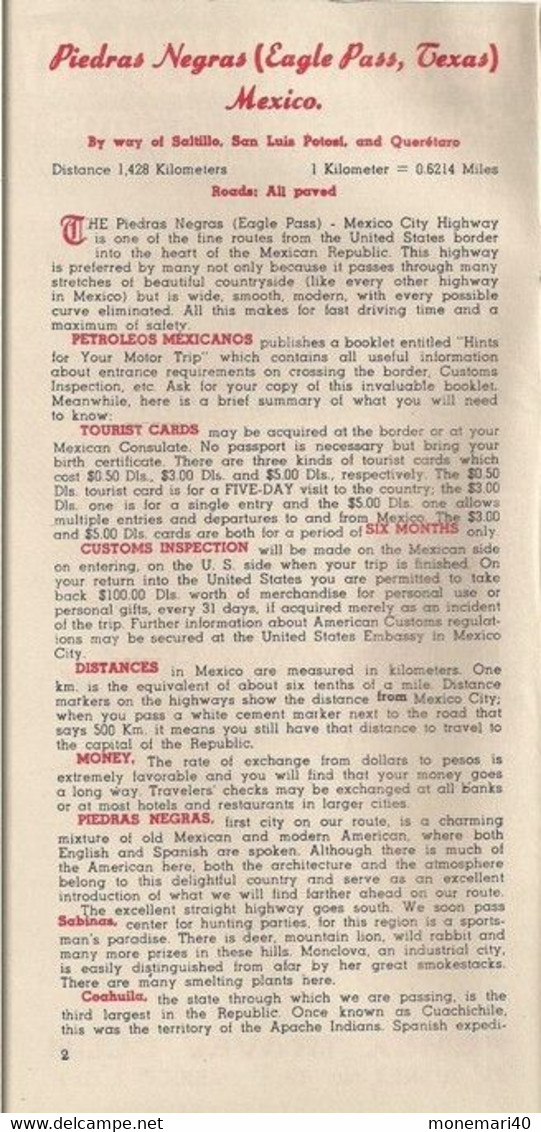 MEXIQUE  - PIEDRAS NEGRAS-MEXICO CITY - PEMEX TRAVEL CLUB, MEXICO. - América Del Norte