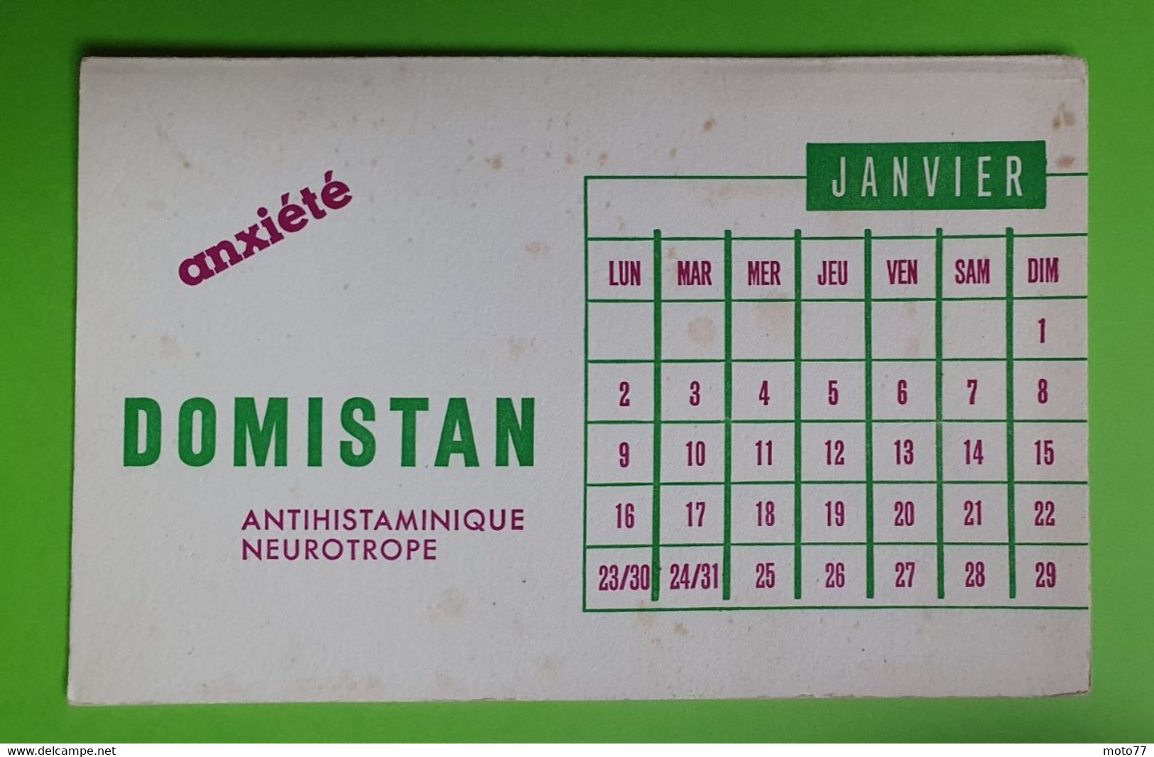 Buvard 800 CALENDRIER - Laboratoire - DOMISTAN - Etat D'usage : Voir Photos- 21 X 13.5 Cm Fermé Environ - JANVIER 1956 - Produits Pharmaceutiques