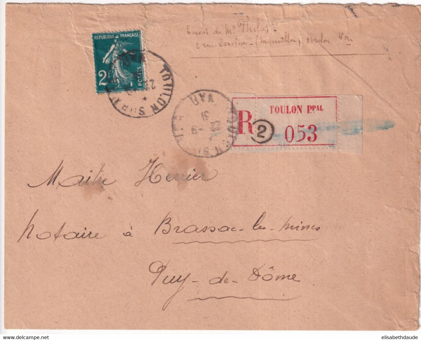 1931 - SEMEUSE - YVERT N°239 RARE SEUL SUR LETTRE RECOMMANDEE 3° ECH De TOULON (VAR) => BRASSAC LES MINES - 1906-38 Semeuse Camée