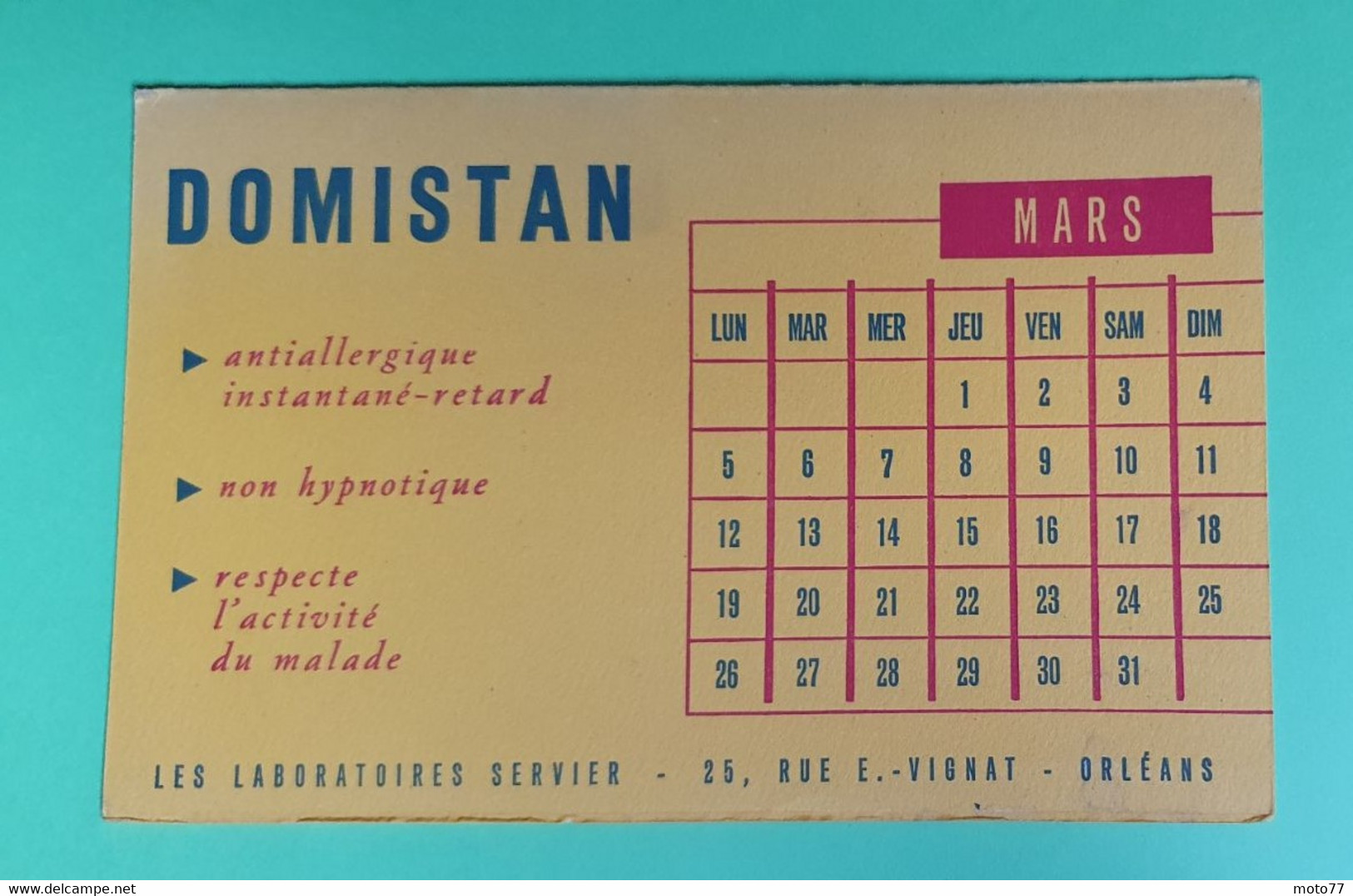 Buvard 807 CALENDRIER - Laboratoire - DOMISTAN - Etat D'usage : Voir Photos - 21 X 13.5 Cm Fermé Environ - MARS 1956 - Produits Pharmaceutiques